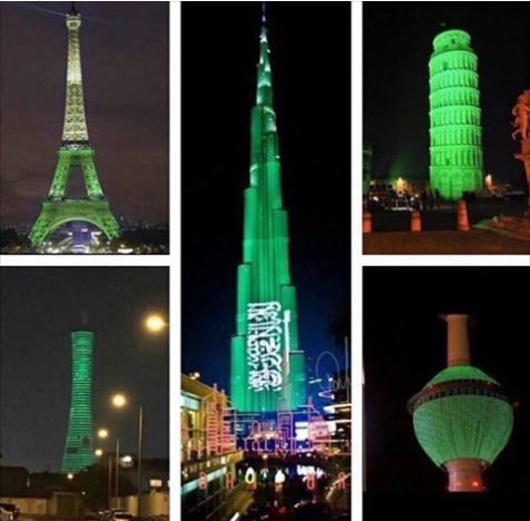 حقيقة إنارة معالم عالمية باللون الأخضر تضامناً مع السعودية